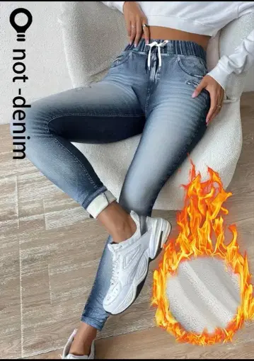 논데님 스키니 팬츠 데님 블루