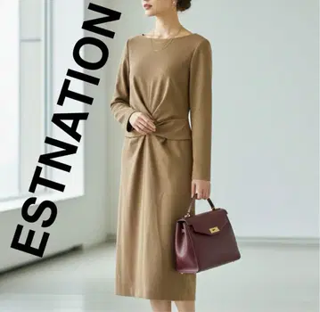 ESTNATION 에스트네이션 울 혼방 무릎 기장 원피스 36 베이지