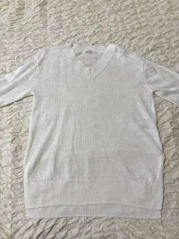 23구 린넨 100% 니트 티셔츠 화이트