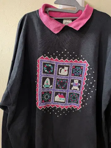 구제 의류 카라 부착 레트로 토끼 맨투맨 3XL 트레이닝복 귀여운