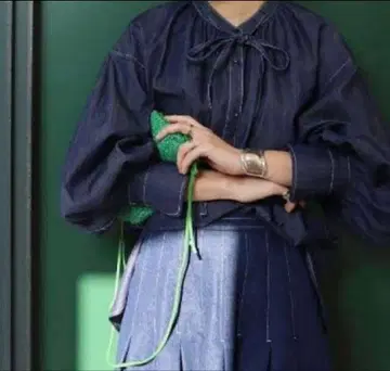 [ machatt ] 리본 포함 데님 셔츠