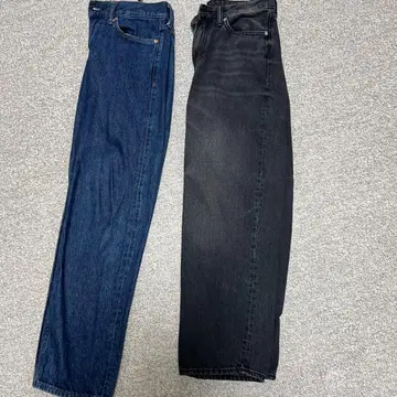 다크 블루 & 블랙 스트레이트 데님 팬츠 세트