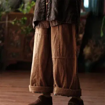 소박 심플 충전솜 린넨 캐주얼 팬츠