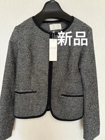 anySiS 스트레치 트위드 노카라 자켓 네이비 포멀