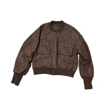 브라운 가죽 자켓 크롭 기장