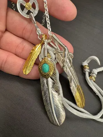 실버925 소재 페더 목걸이 커스텀 특대형 터콰이즈 페더