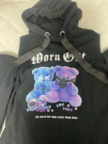 곰 지퍼 오프숄더 후드티 지뢰 서브컬쳐