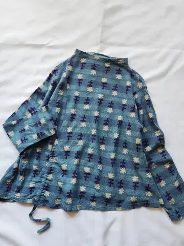 자우 꽃무늬 튜닉 상의 드로 코드 비대칭