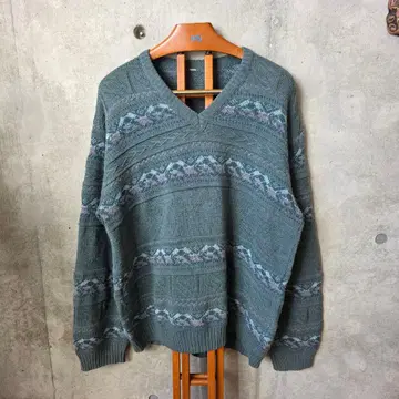 90s 유로 구제 의류 V넥 총 패턴 니트 XL 상당