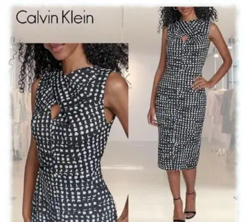 Calvin Klein 도트 무늬 슬리브리스 원피스