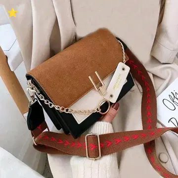 브라운과 블랙의 숄더백 캐주얼 엘레강트 와이드 스트랩