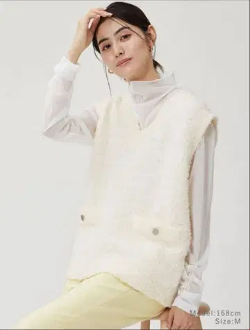 PLST 니트 트위드 V넥 베스트 S사이즈