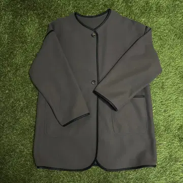 니트 멜톤 노카라 파이핑 코트 M 사이즈