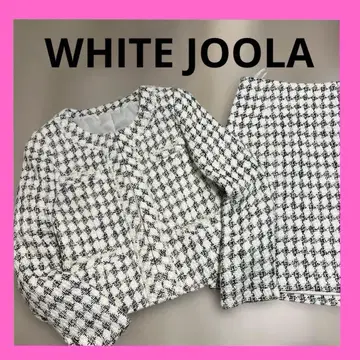 체크 무늬 펄 장식 자수 트위드 스커트 수트 셋업