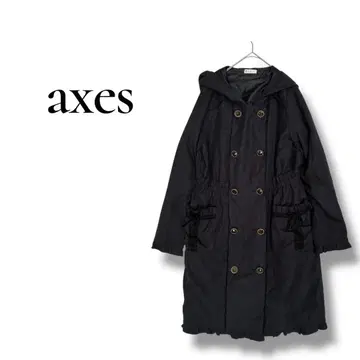 [엑시즈팜] M 블랙 롱 코트 후드 부착