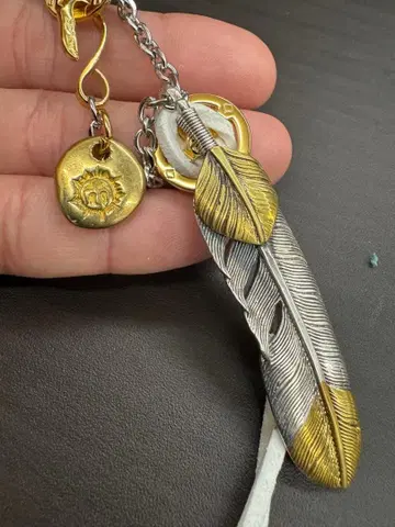 실버 925 소재 특대형 페더 목걸이 스테인리스 체인 세트