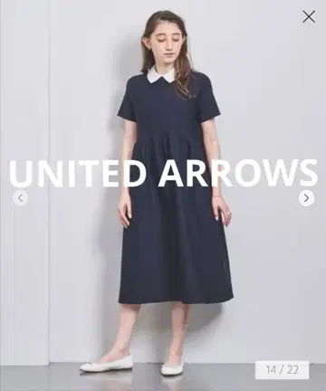 새상품급 유나이티드 애로우즈 페플럼 숏 슬리브 원피스 네이비 컬러