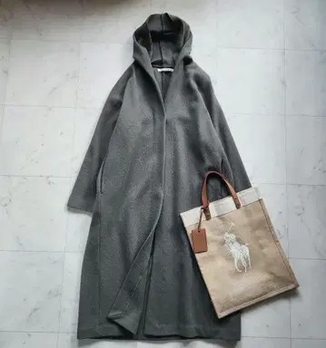 새상품급 정가 4.6만 에붐에바 울 프레스 코트 후드 부착 그레이 일본제