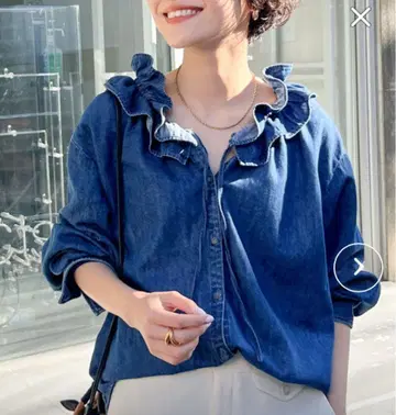 데님 프릴 셔츠 긴팔