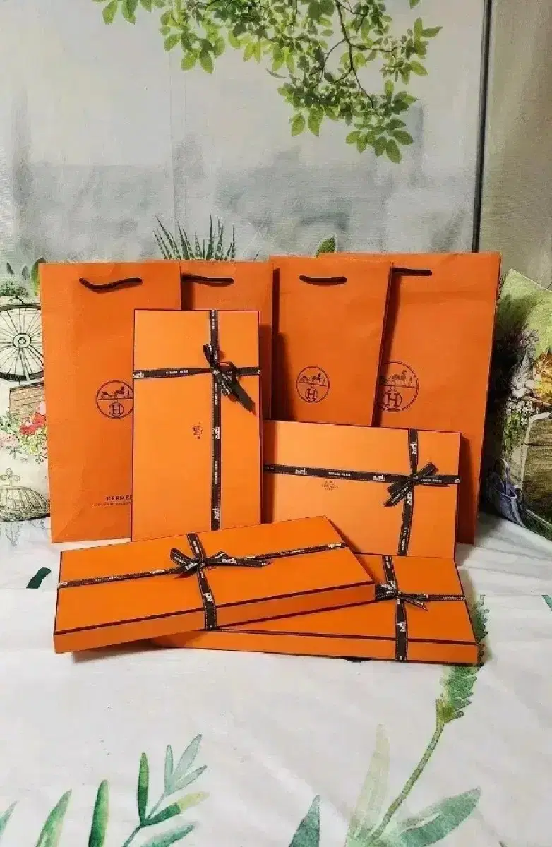 5) Hermes Tie Box Scarf/Carré Box Ribbon Set (Price is for 1 set)