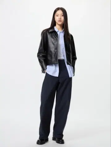 유니클로 저지 배럴 레그 팬츠 블랙