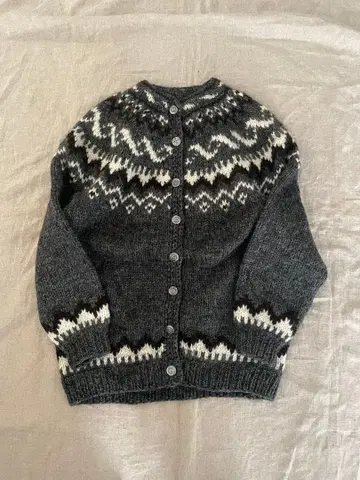 구제 의류 큼직하게 짠 니트 가디건 아이슬란드 그레이 카우친 스웨터