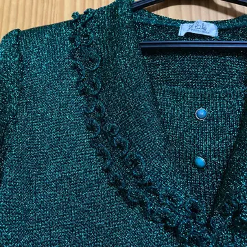 긴팔 그린 라메 니트 M 사이즈 크리스마스에 최적 빈티지 레트로