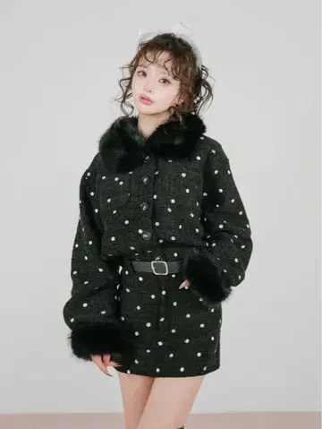 다리치 도트 트위드 자켓 코트 블랙