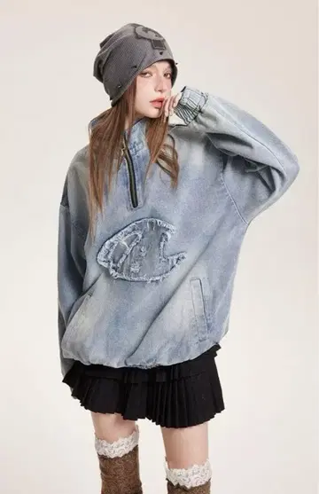 지하인 온라인 데님 하프 지퍼