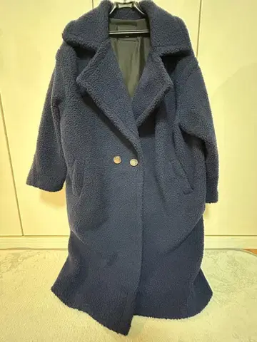 SH_KI 네이비 더블 버튼 롱 보아 코트 F