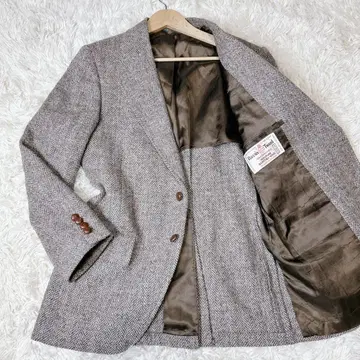 새상품급 80s USA Harris Tweed 싸개 버튼 헤링본