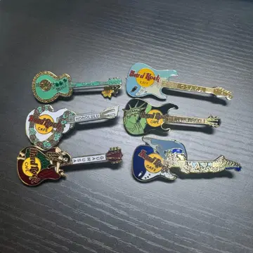 하드 록 카페 기타형 핀 배지 6개 세트