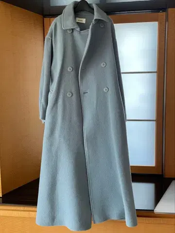 스나이델 라이트 블루 롱 코트 울 혼방