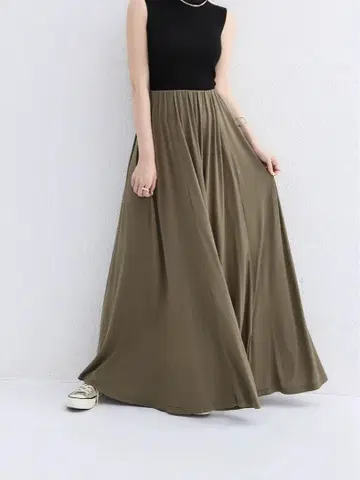 올리브 플레어 스커트 허리밴딩