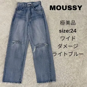 MOUSSY 마우지 데님 와이드 24 데미지 라이트 블루 컨디션 최상