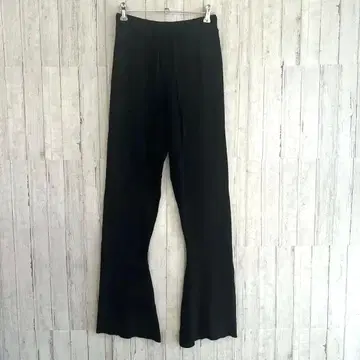 리브 니트 팬츠 허리밴딩 블랙 L 사이즈 플레어 릴랙스