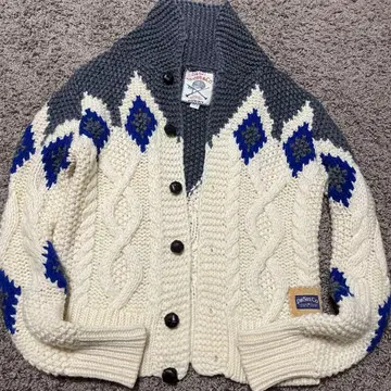케이블 짜임 가디건 L 아이보리/그레이/블루