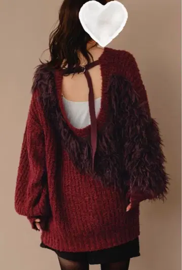 mideal 백 디자인 비대칭 샤기 니트