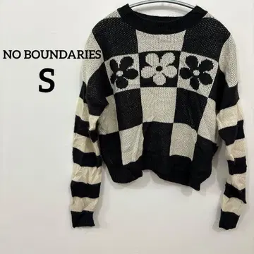 NO BOUNDARIES [ S ] 화이트 블랙 니트 체크 보더 캐주얼