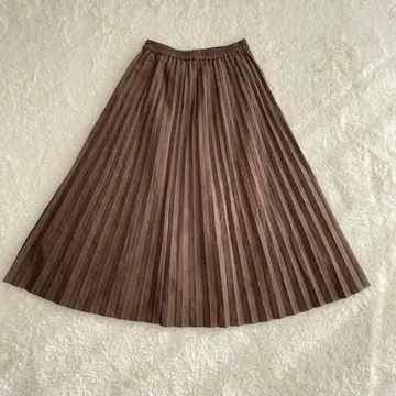 스웨이드 느낌 롱 플리츠 스커트 브라운 고급스러운 흔들림