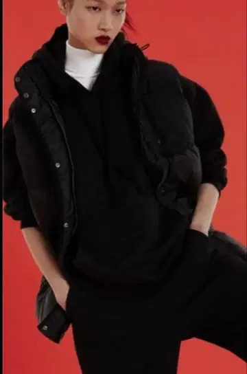 ZARA 블랙 후드 부착 다운 베스트