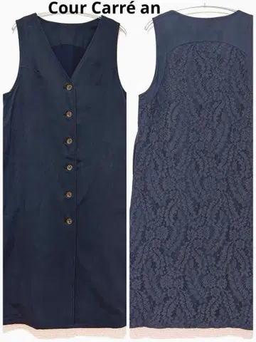 새상품급 쿨카레안 롱 점프 스커트 레이스 V넥 네이비 원피스 M