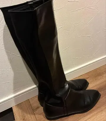 블랙 롱 부츠 합성 피혁 플랫