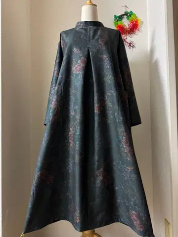 본고장 오시마 명주 스탠드 카라 원피스 진흙 염색 증지 9말