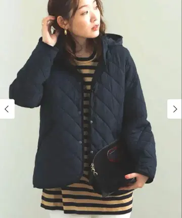 BEAMS HEART 후드 부착 퀼팅 자켓 코트 네이비 S