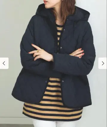 BEAMS HEART 후드 부착 퀼팅 자켓 코트 네이비 S