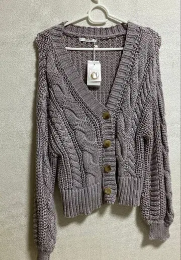 케이블 짜임 가디건 라이트 퍼플 프리 사이즈 택 포함 미사용 새상품