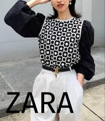 ZARA 미사용품 상의 자라 플라워 모티브 긴팔 퍼프 슬리브