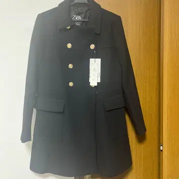 ZARA 더블 브레스트 코트 울 코트 골드 버튼 블랙