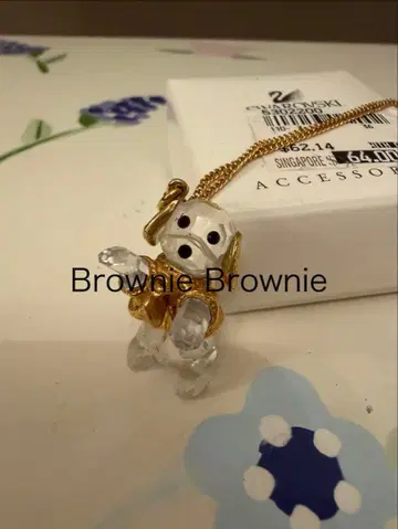 스와로브스키 강아지 크리스탈 펜던트 목걸이 골드 컬러